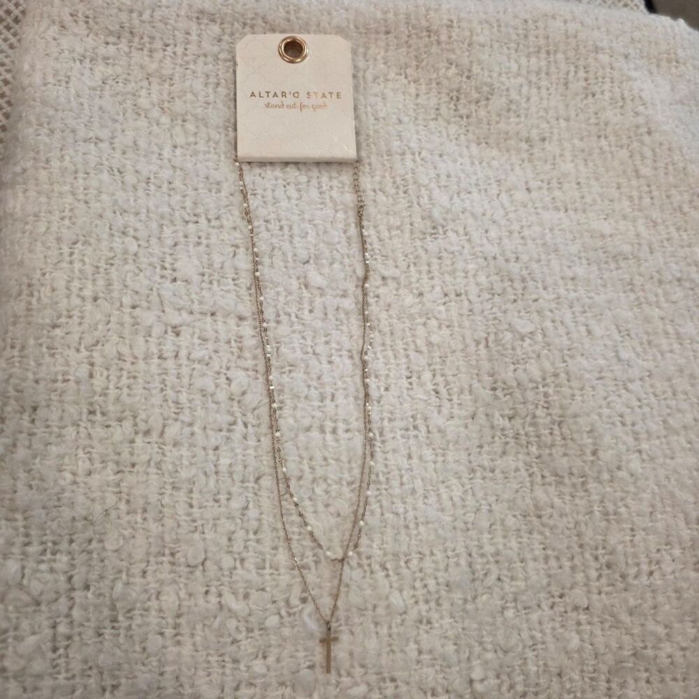 Altar'd State layered gold necklace with cross pendant